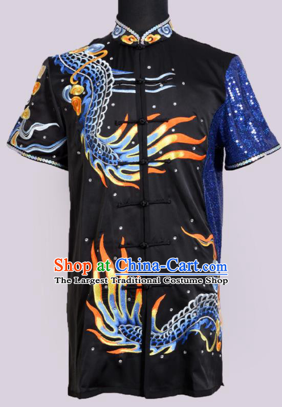 Best Kung Fu Costumes Traditional Competition Clothing Embroidered Dragon Black Outfit Martial Arts Changquan Uniforms