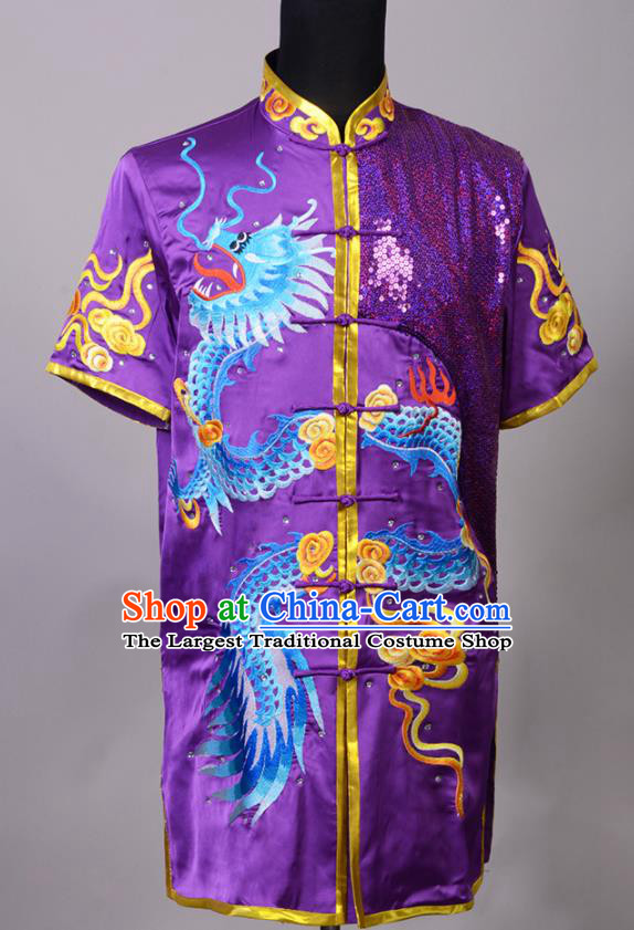 Chinese Martial Arts Changquan Uniforms Best Kung Fu Costumes Traditional Competition Clothing Embroidered Dragon Purple Outfit