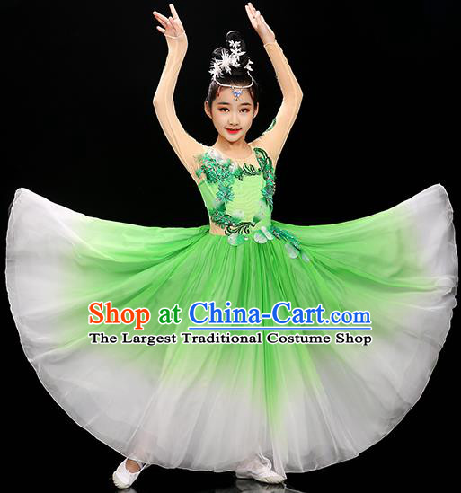 Chinese Modern Dance Green Dress Stage Performance Dancewear Children Opening Dance Clothing Group Dance Garment Costume