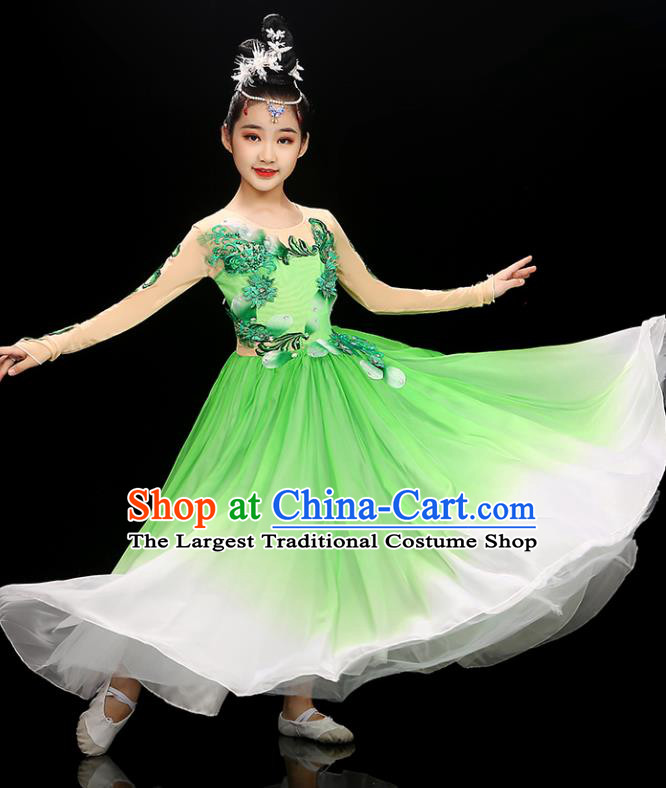 Chinese Modern Dance Green Dress Stage Performance Dancewear Children Opening Dance Clothing Group Dance Garment Costume