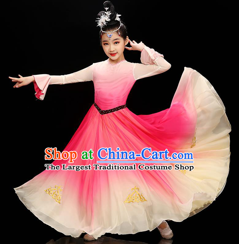 Chinese Opening Dance Garment Costume Classical Dance Megenta Dress Stage Performance Dancewear Children Fan Dance Clothing