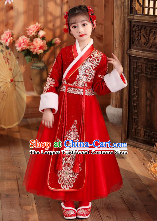 Chinese Traditional New Year Dancewear Children Fan Dance Clothing Folk Dance Garment Costume Yangko Dance Red Dress Uniform