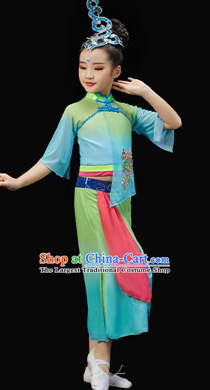 Chinese Children Fan Dance Green Uniform New Year Performance Garment Costume Folk Dance Clothes Traditional Yangko Dance Clothing
