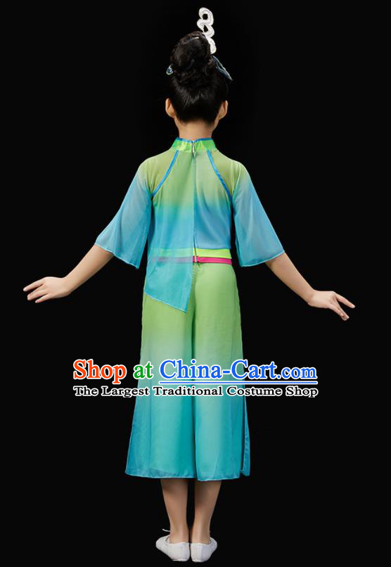 Chinese Children Fan Dance Green Uniform New Year Performance Garment Costume Folk Dance Clothes Traditional Yangko Dance Clothing