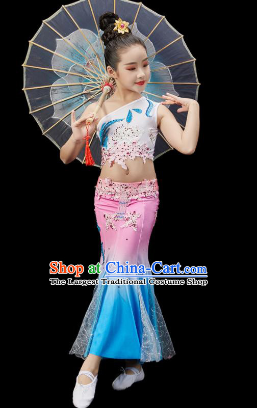 Chinese Traditional Peacock Dance Clothing Children Dance Dress Uniform Stage Performance Garment Costumes Classical Dance Dress