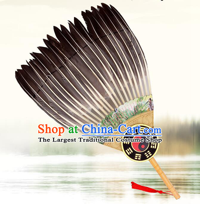 Traditional Eight Trigrams Fan Handmade Chinese Feather Fans Zhuge Liang Fan for Men