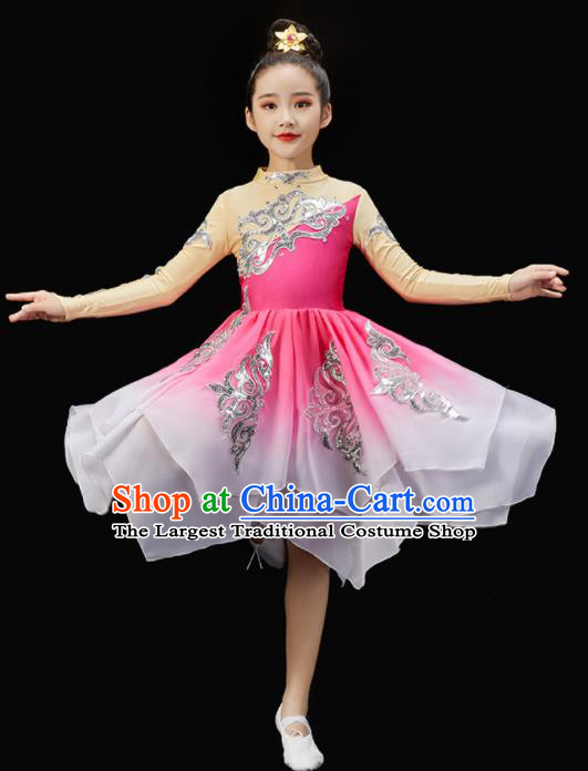 Chinese Children Dance Pink Dress Stage Performance Garment Costumes Classical Dancewear Umbrella Dance Clothing