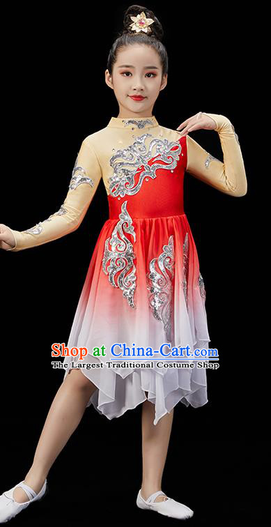 Chinese Umbrella Dance Clothing Children Dance Red Dress Stage Performance Garment Costumes Classical Dancewear