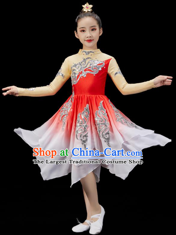 Chinese Umbrella Dance Clothing Children Dance Red Dress Stage Performance Garment Costumes Classical Dancewear