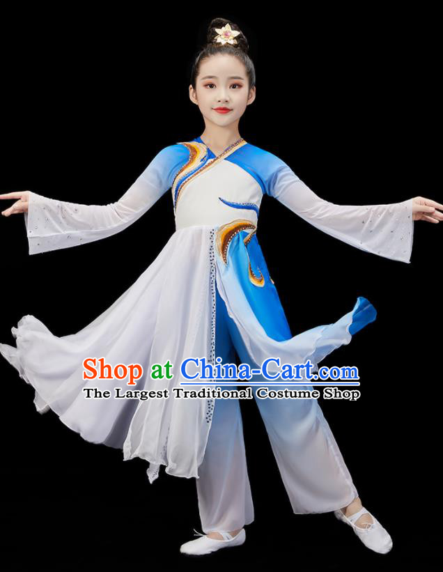 Chinese Group Dance Blue Uniform Opening Dance Clothing Children Dance Dress Stage Performance Garment Costumes