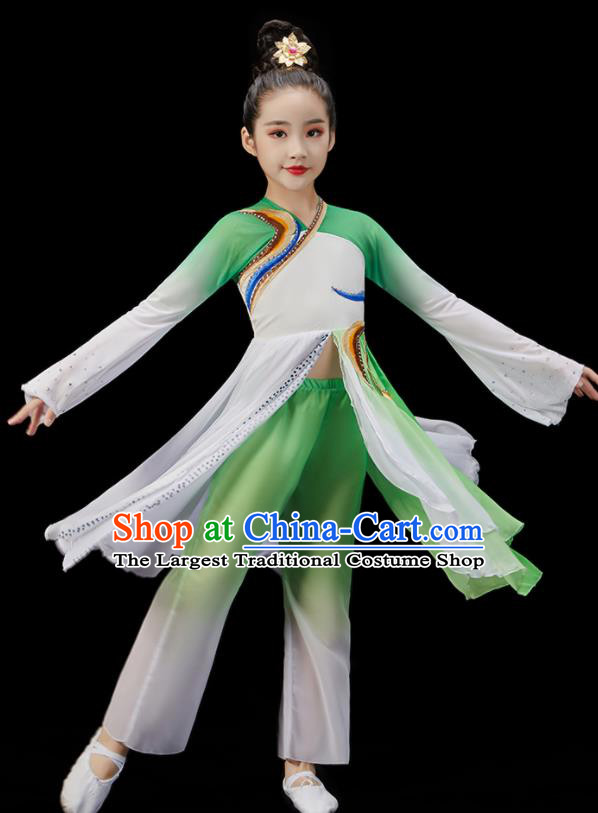 Chinese Stage Performance Garment Costumes Group Dance Green Uniform Opening Dance Clothing Children Dance Dress