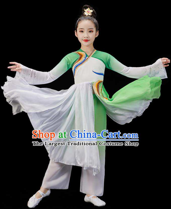 Chinese Stage Performance Garment Costumes Group Dance Green Uniform Opening Dance Clothing Children Dance Dress