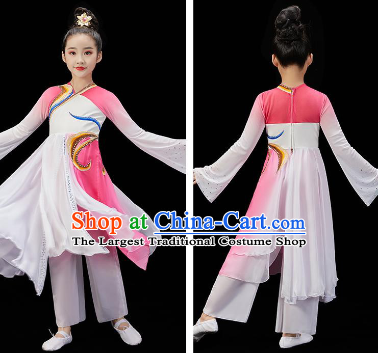 Chinese Children Dance Dress Stage Performance Garment Costumes Group Dance Pink Uniform Opening Dance Clothing