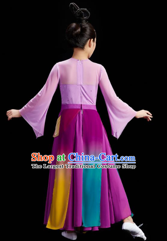 Chinese Stage Performance Purple Dress Fan Dance Garment Children Group Dance Clothing Umbrella Dance Costume