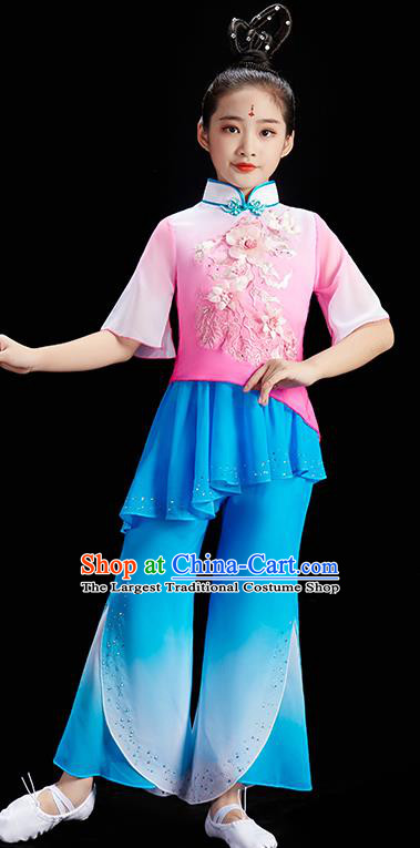 Chinese Children Group Dance Clothing Folk Dance Costume Stage Performance Garment Fan Dance Uniform