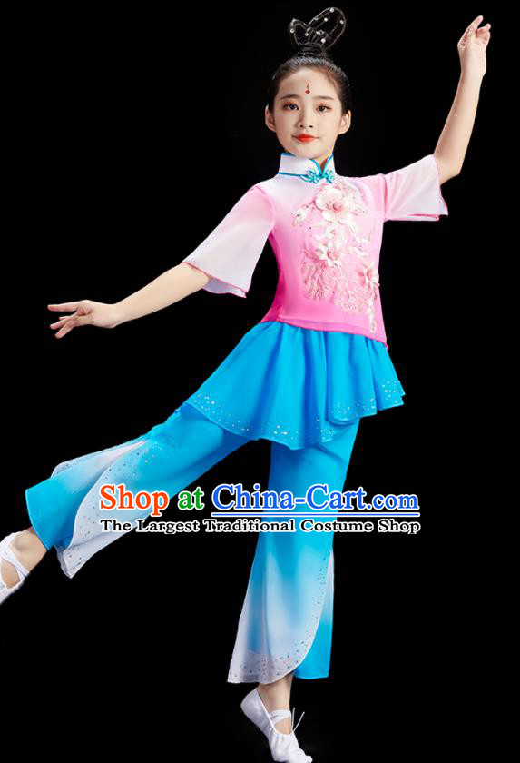 Chinese Children Group Dance Clothing Folk Dance Costume Stage Performance Garment Fan Dance Uniform