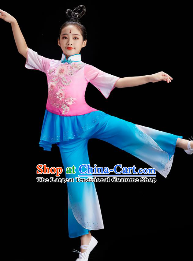 Chinese Children Group Dance Clothing Folk Dance Costume Stage Performance Garment Fan Dance Uniform