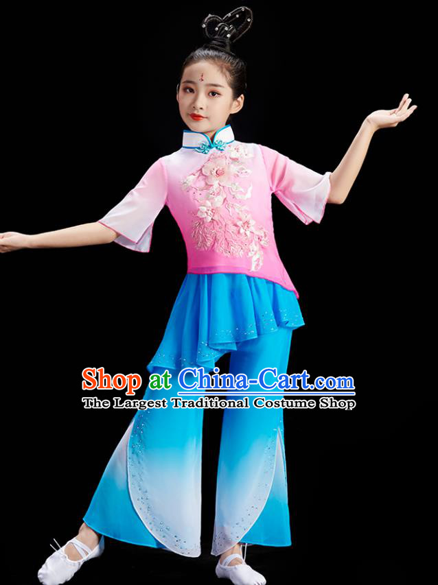 Chinese Children Group Dance Clothing Folk Dance Costume Stage Performance Garment Fan Dance Uniform