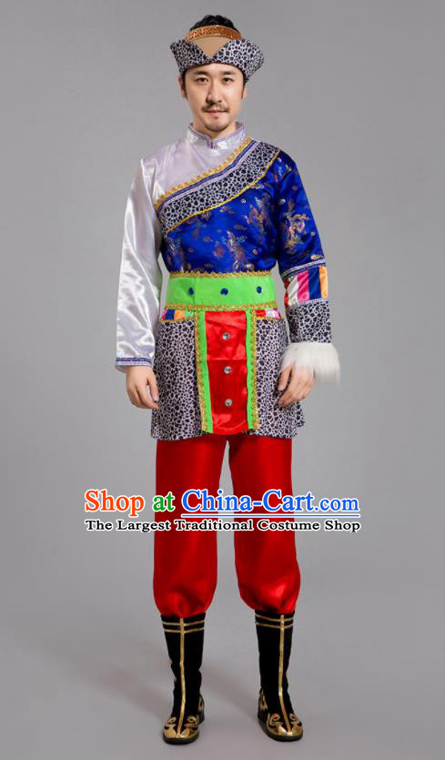 Chinese Tibetan Minority Folk Dance Clothing Zang Nationality Male Outfits Ethnic Festival Costumes