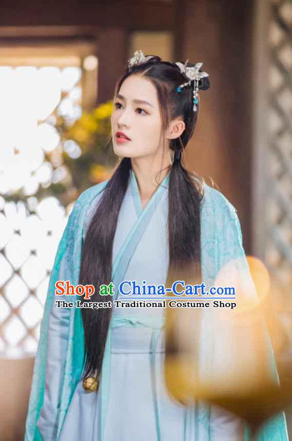 Chinese Wuxia TV Series The Wolf Ma Zhai Xing Costumes Ancient Swordswoman Clothing Traditional Young Lady Blue Dress Garments