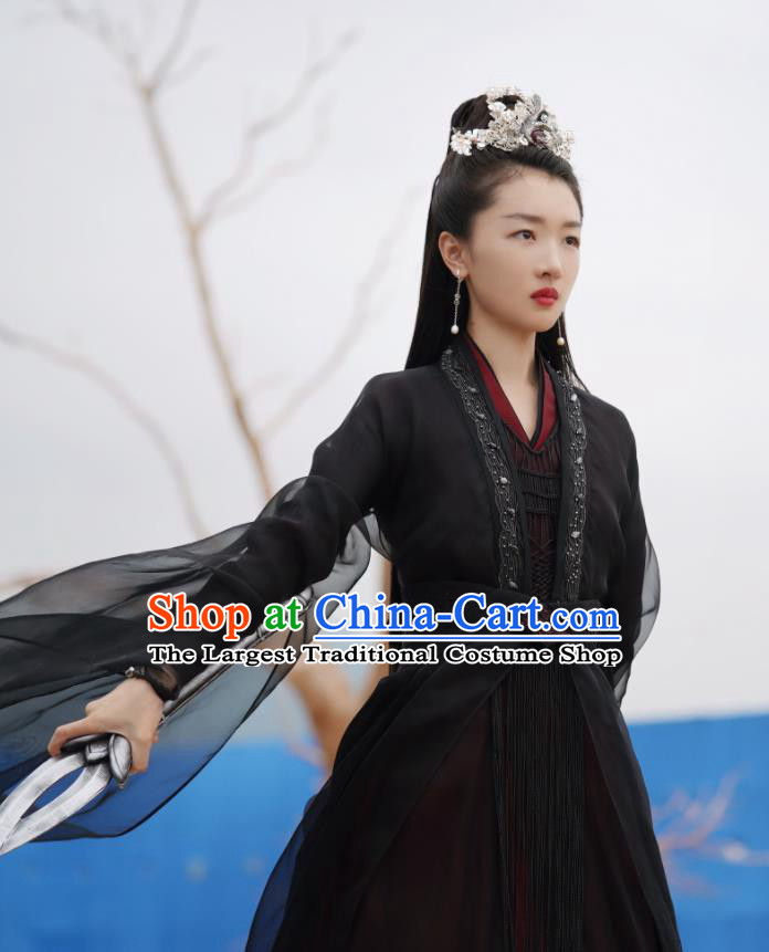 Chinese Traditional Goddess Black Dress Garments Xianxia TV Series Ancient Love Poetry Hou Chi Costumes Ancient Swordswoman Clothing