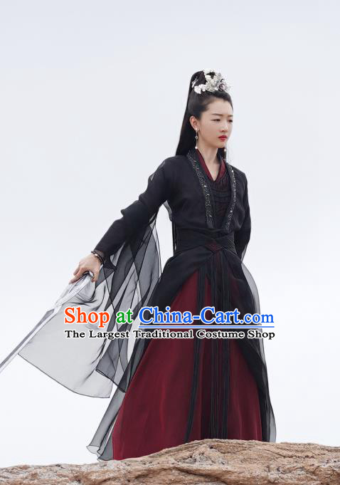 Chinese Traditional Goddess Black Dress Garments Xianxia TV Series Ancient Love Poetry Hou Chi Costumes Ancient Swordswoman Clothing