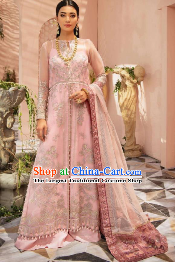 Top Embroidered Pink Outfit Costumes India Bride Clothing Traditional Lengha Garment Indian Wedding Dress