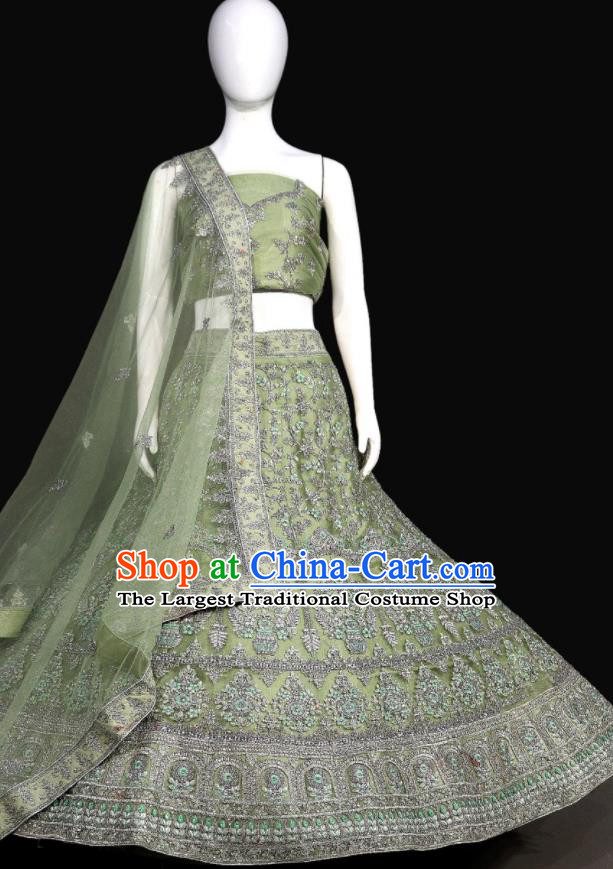 Top Indian Lengha Garment Traditional Wedding Dress Embroidered Green Skirt Outfit India Bride Clothing