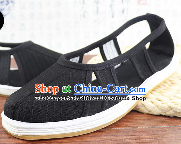 Chinese Martial Arts Shoes Black Monk Shoes Handmade Multi Layered Luohan Shoes Traditional Cloth Shoes for Men