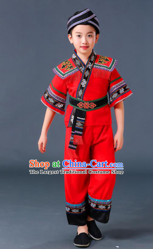 Chinese Yi Nationality Children Red Outfits Ethnic Festival Costumes Miao Minority Folk Dance Clothing