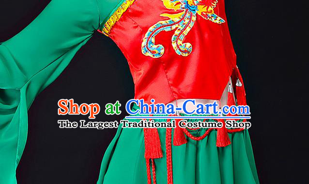 China Umbrella Dance Garment Costume Folk Dance Dress Stage Performance Clothing Fan Dance Green Uniform