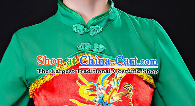 China Umbrella Dance Garment Costume Folk Dance Dress Stage Performance Clothing Fan Dance Green Uniform