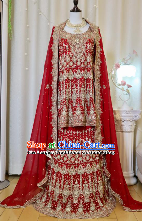 Top Indian Wedding Clothing India Traditional Lengha Garment Embroidered Red Dress Outfit