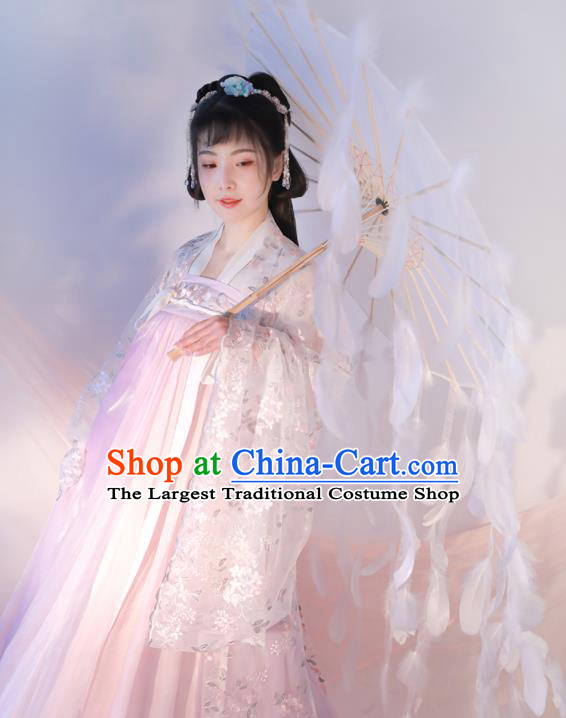 Chinese Traditional Hanfu Clothing Ancient Young Lady Pink Dress Tang Dynasty Princess Costumes