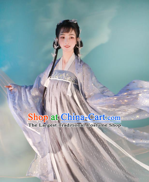 Chinese Tang Dynasty Princess Costumes Traditional Hanfu Clothing Ancient Young Lady Violet Dress