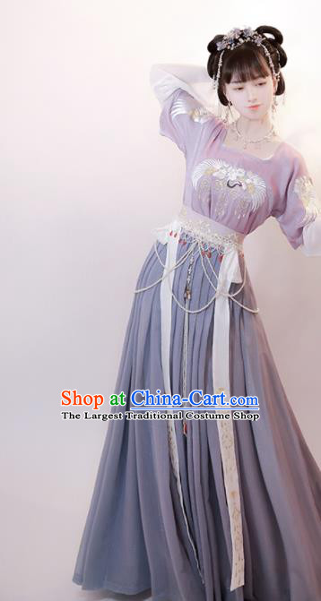 Chinese Ancient Young Lady Violet Dress Tang Dynasty Princess Costumes Traditional Hanfu Clothing