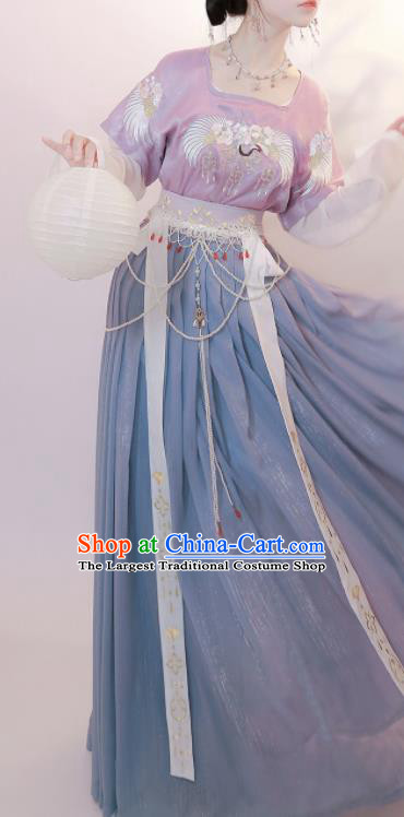 Chinese Ancient Young Lady Violet Dress Tang Dynasty Princess Costumes Traditional Hanfu Clothing