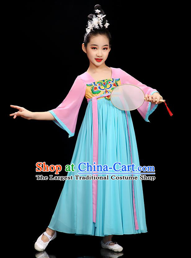 Chinese Fairy Dance Garment Costume Classical Dance Blue Dress Traditional Ru Qun Children Dance Clothing
