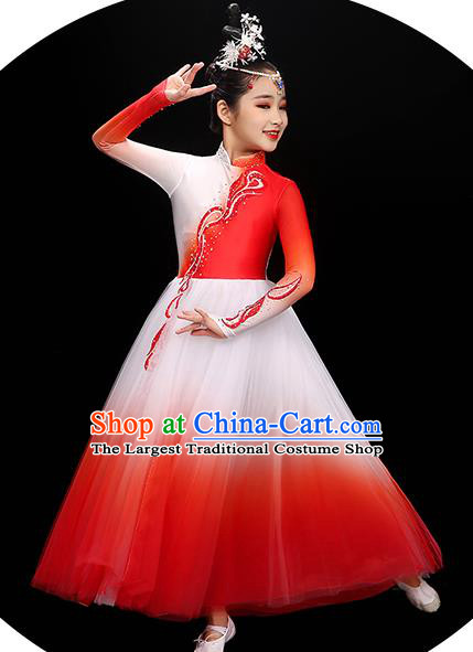 Chinese Children Dance Clothing Modern Dance Garment Costume Classical Dance Red Dress Traditional Fan Dancewear