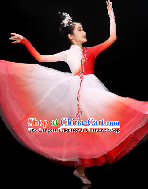 Chinese Children Dance Clothing Modern Dance Garment Costume Classical Dance Red Dress Traditional Fan Dancewear