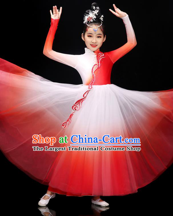 Chinese Children Dance Clothing Modern Dance Garment Costume Classical Dance Red Dress Traditional Fan Dancewear