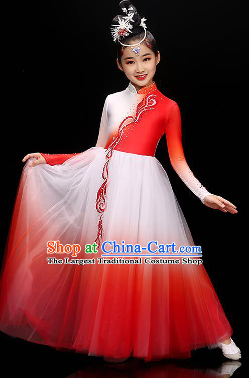Chinese Children Dance Clothing Modern Dance Garment Costume Classical Dance Red Dress Traditional Fan Dancewear