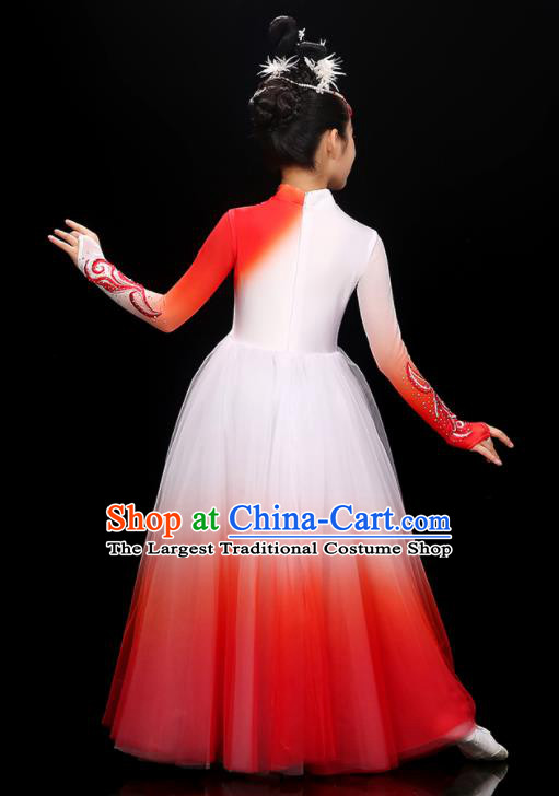 Chinese Children Dance Clothing Modern Dance Garment Costume Classical Dance Red Dress Traditional Fan Dancewear