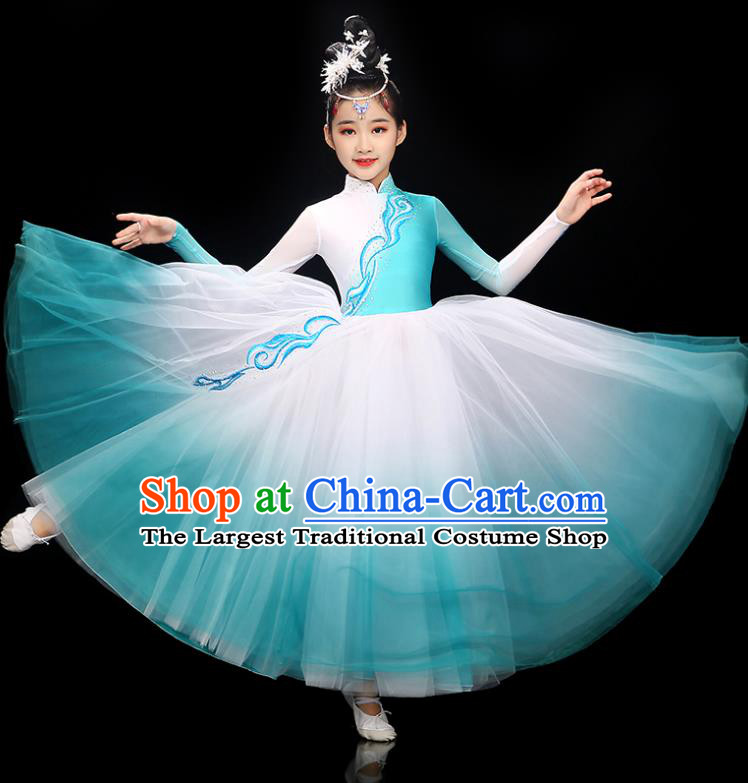 Chinese Classical Dance Blue Dress Traditional Fan Dancewear Children Dance Clothing Modern Dance Garment Costume