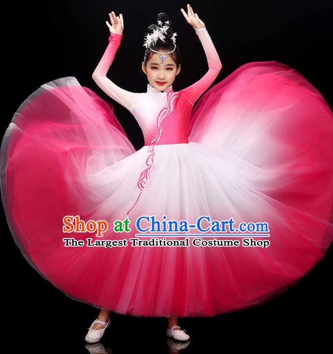 Chinese Opening Dance Garment Costume Classical Dance Megenta Dress Traditional Dancewear Children Modern Dance Clothing