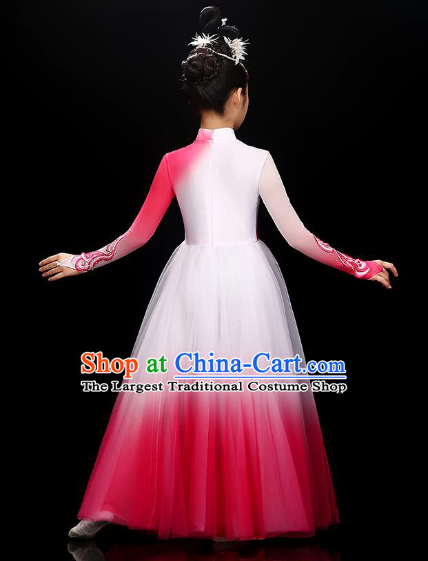 Chinese Opening Dance Garment Costume Classical Dance Megenta Dress Traditional Dancewear Children Modern Dance Clothing