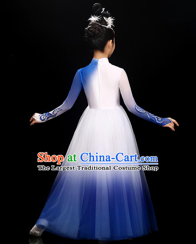 Chinese Traditional Dancewear Children Modern Dance Clothing Opening Dance Garment Costume Classical Dance Royal Blue Dress