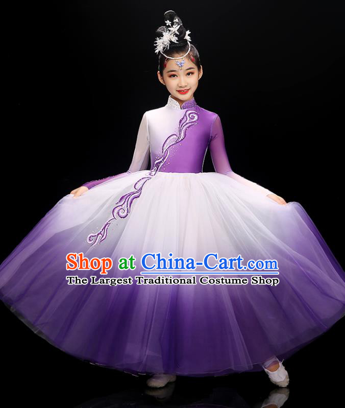 Chinese Classical Dance Purple Dress Traditional Dancewear Children Modern Dance Clothing Opening Dance Garment Costume