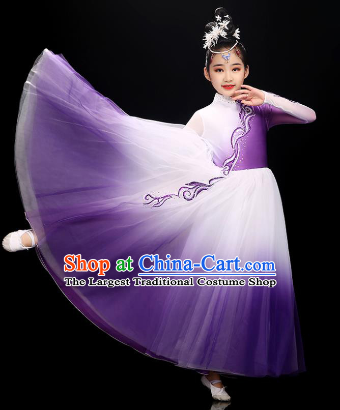 Chinese Classical Dance Purple Dress Traditional Dancewear Children Modern Dance Clothing Opening Dance Garment Costume