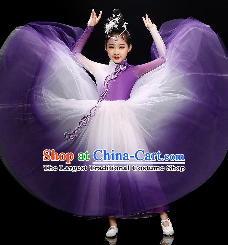 Chinese Classical Dance Purple Dress Traditional Dancewear Children Modern Dance Clothing Opening Dance Garment Costume